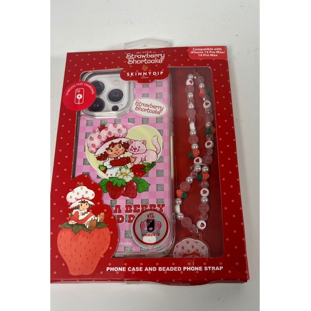 Skinnydip Strawberry Shortcake iPhone 13/14 Pro Max Case & Beaded Strap Set Pink